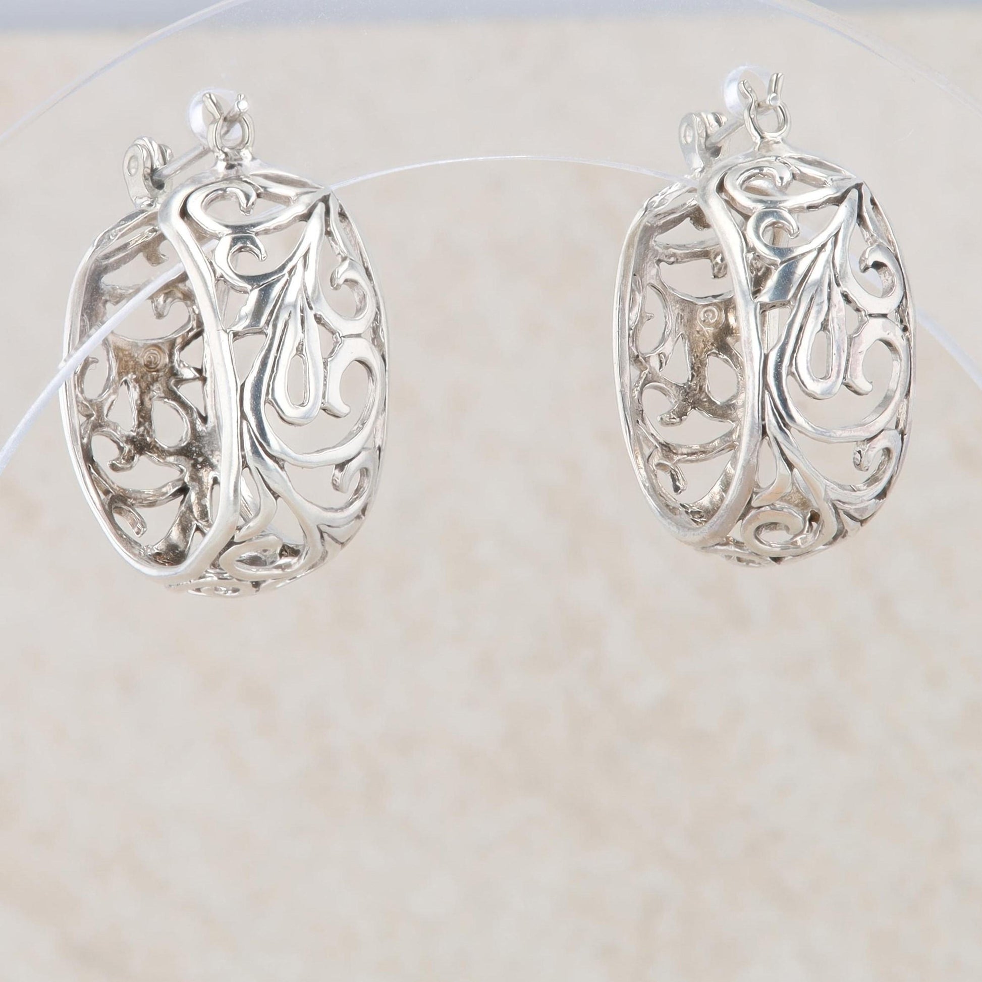 Sterling Silver Cut Out Filigree Hoop Earrings 4.27g