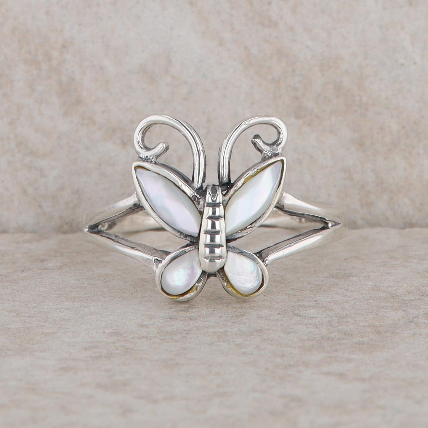 Sterling Silver Mother of Pearl Butterfly Ring