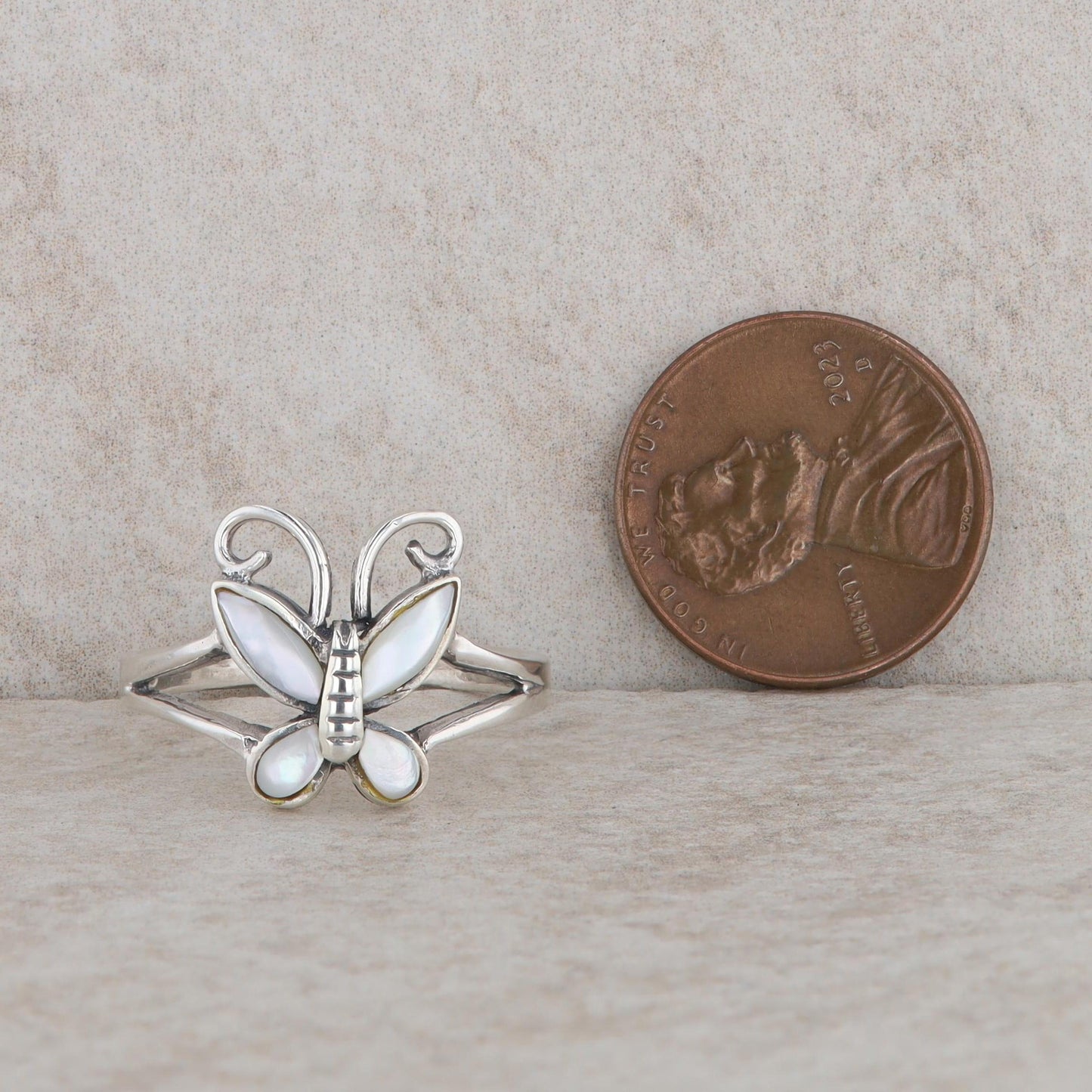 Sterling Silver Mother of Pearl Butterfly Ring