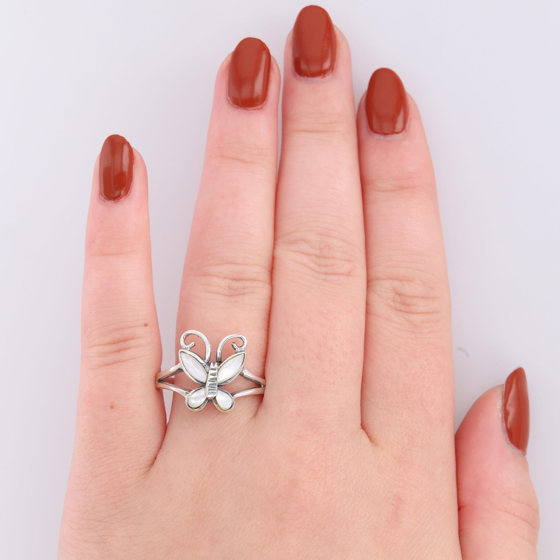 Sterling Silver Mother of Pearl Butterfly Ring