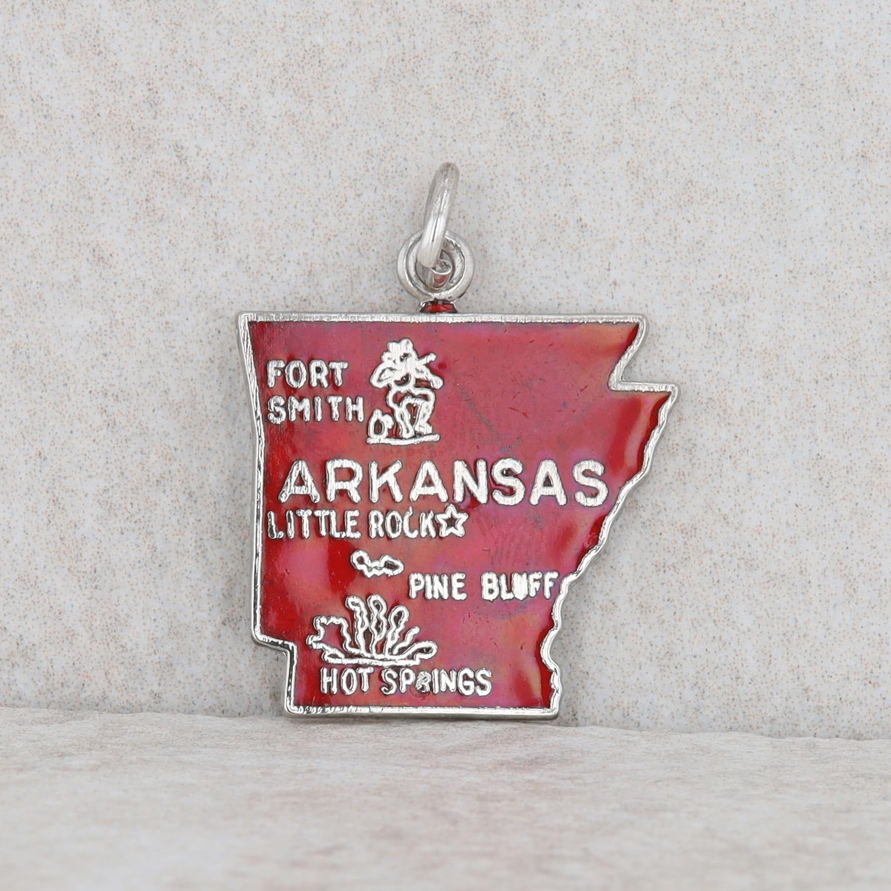 Sterling Silver Red Enamel Arkansas State Charm 2.41g