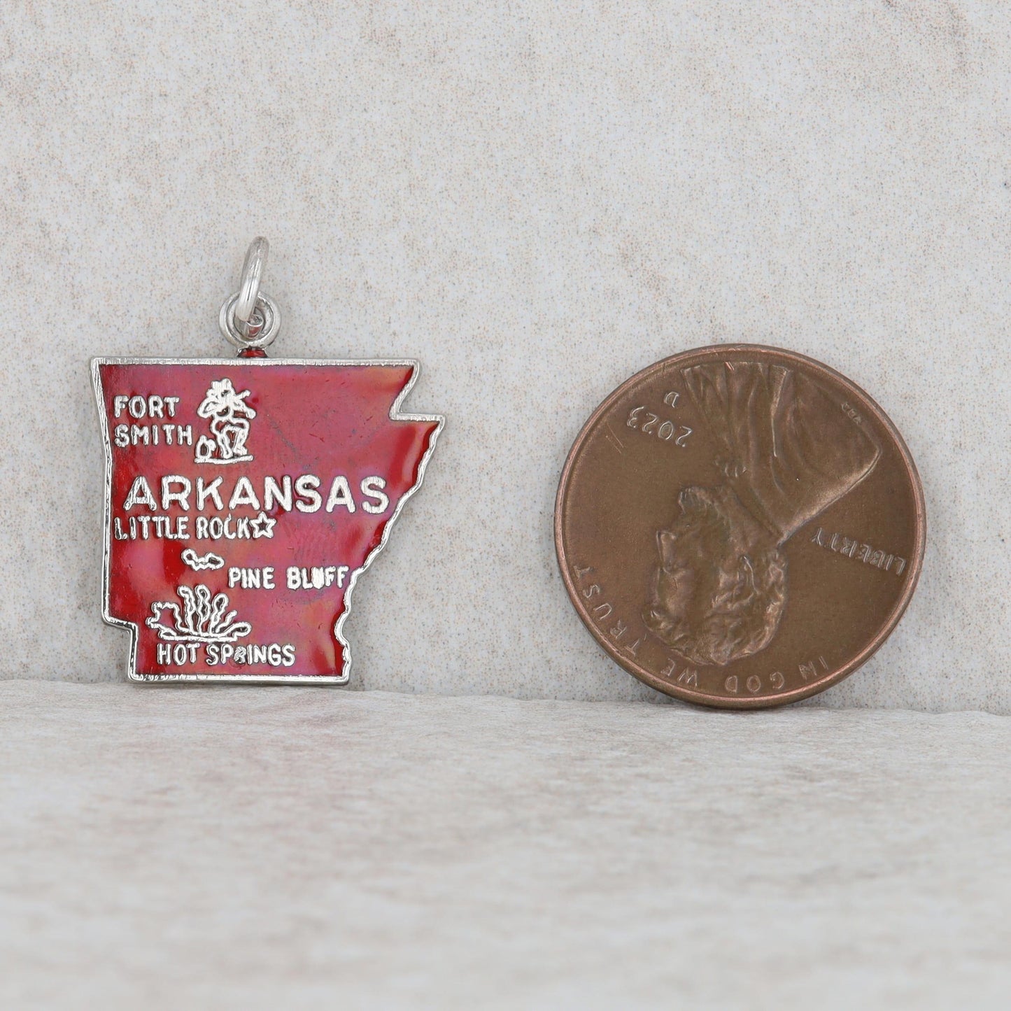 Sterling Silver Red Enamel Arkansas State Charm 2.41g