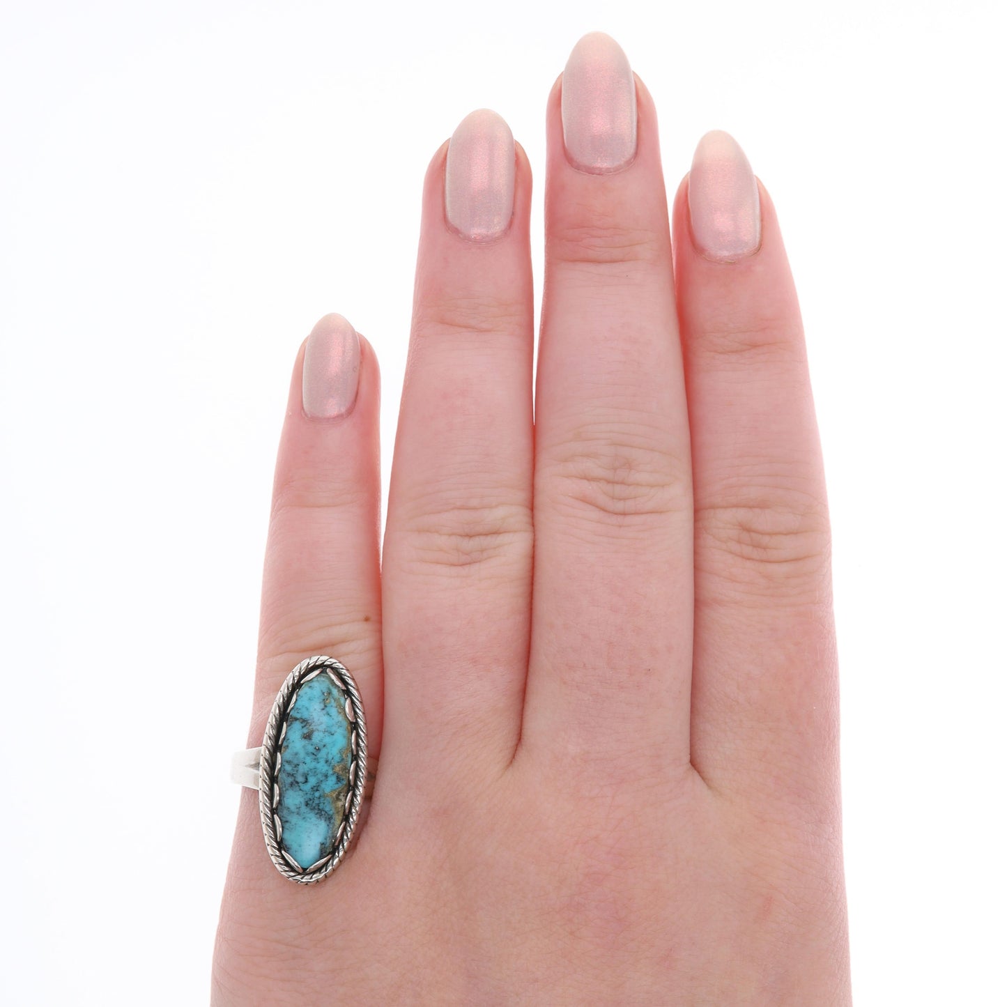 Sterling Silver Oval Turquoise Fashion Ring