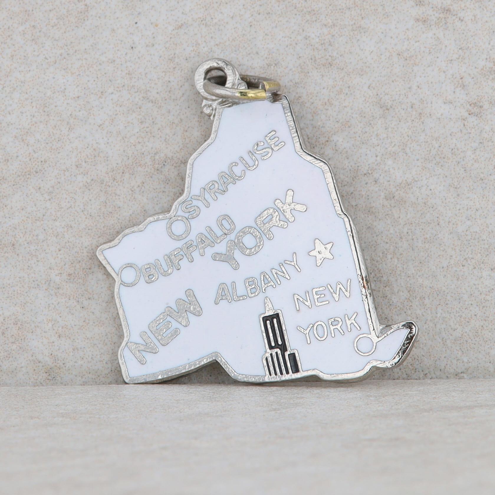 Silver Plated White Enamel New York State Charm 2.95g