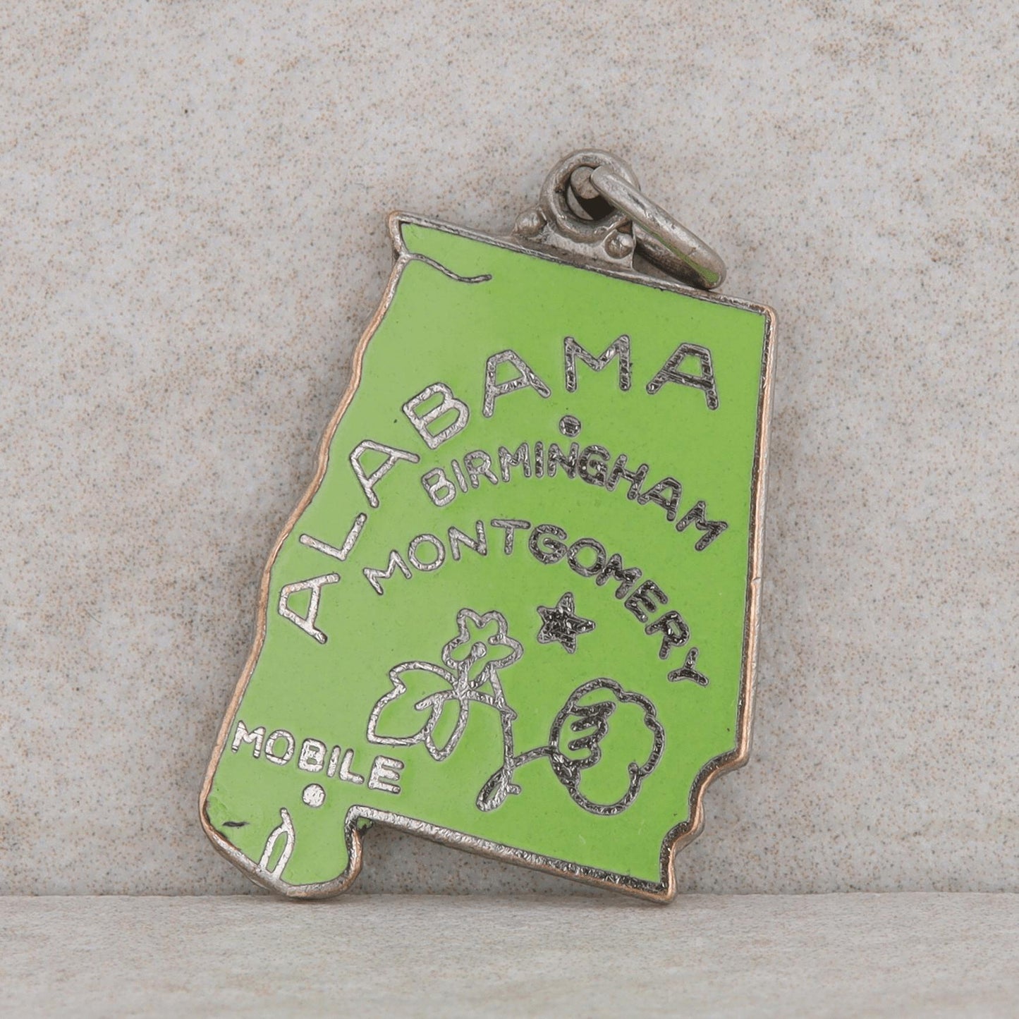 Silver Plated Green Enamel Alabama State Charm 3.05g