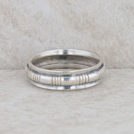 Sterling Silver Etching Station Textured Men's Band 4.70g