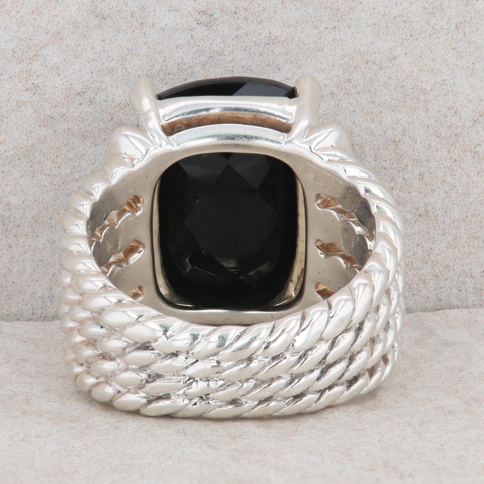 David Yurman Wheaton Albion Sterling Silver Onyx & Diamond Ring