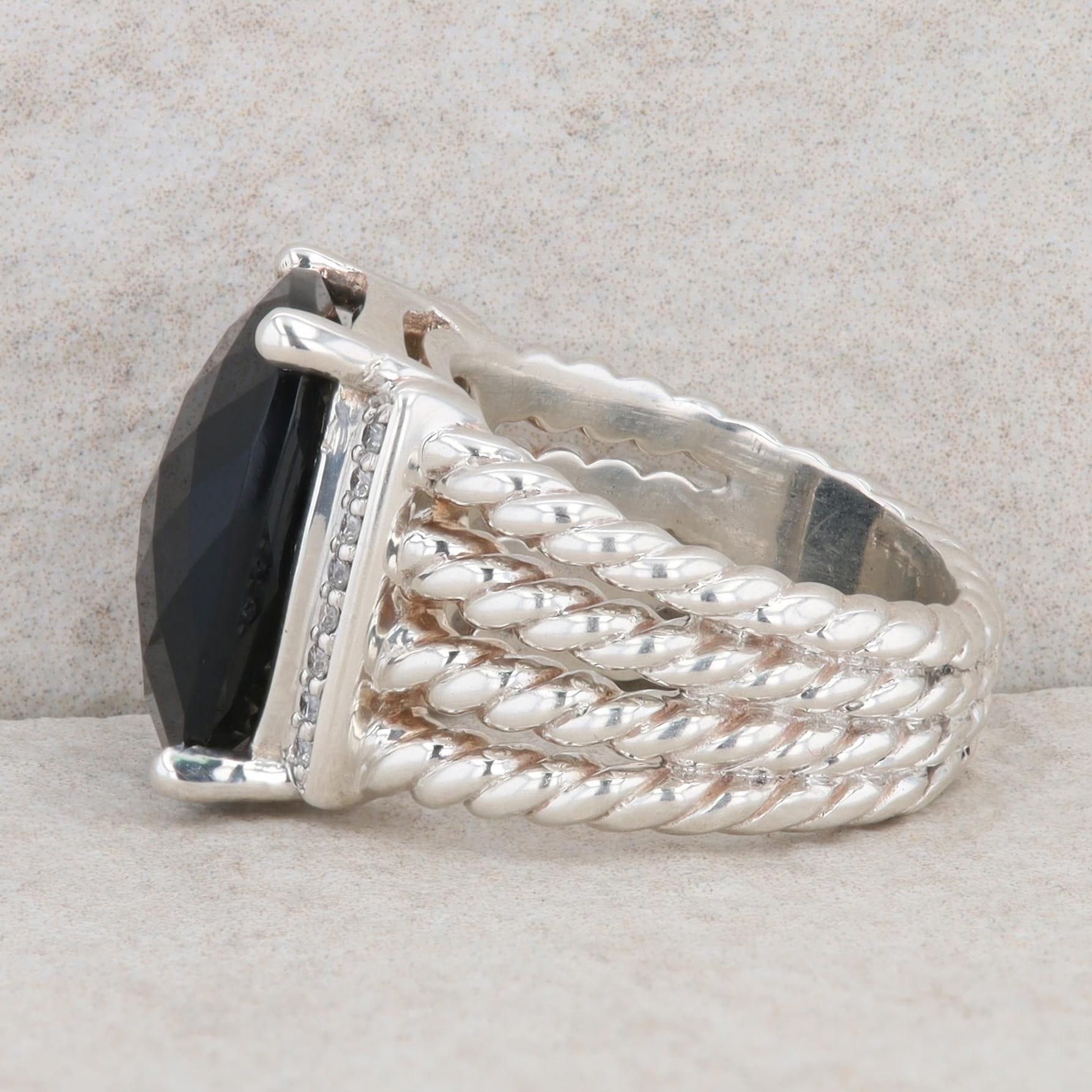 David Yurman Wheaton Albion Sterling Silver Onyx & Diamond Ring
