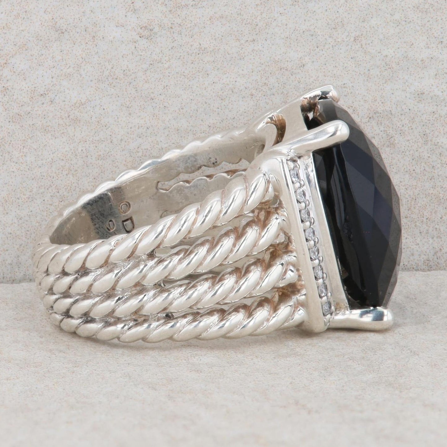 David Yurman Wheaton Albion Sterling Silver Onyx & Diamond Ring