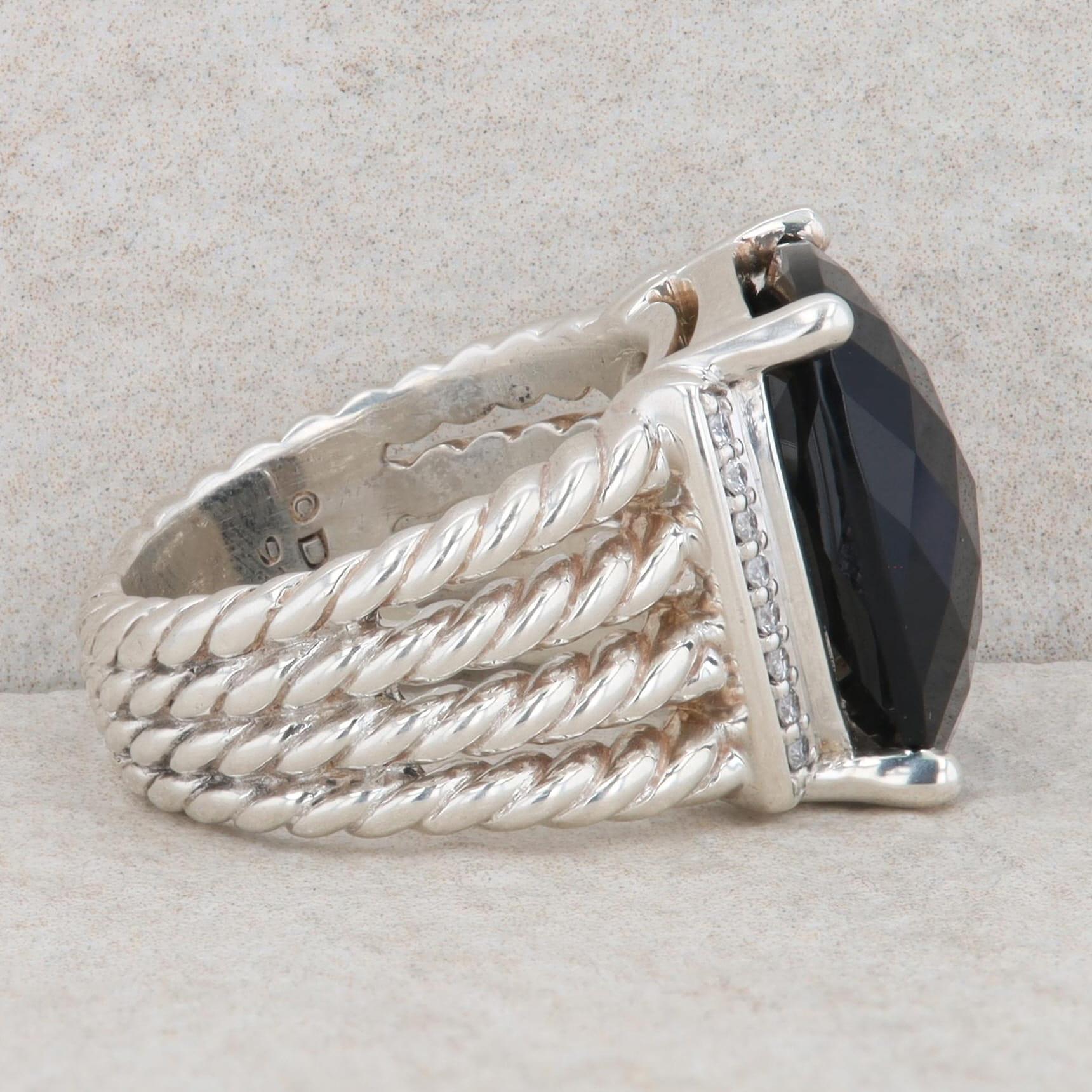 David Yurman Wheaton Albion Sterling Silver Onyx & Diamond Ring