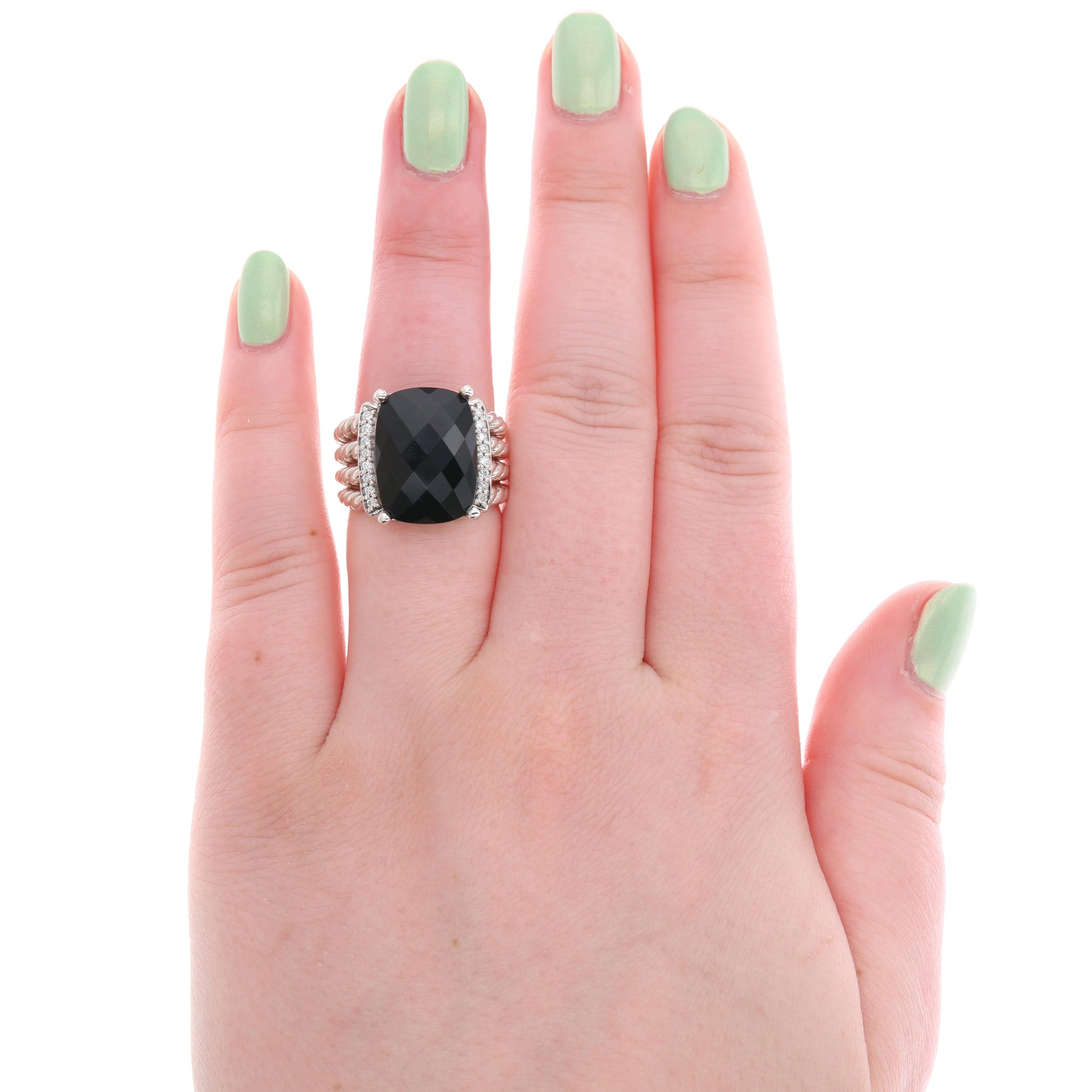 David Yurman Wheaton Albion Sterling Silver Onyx & Diamond Ring