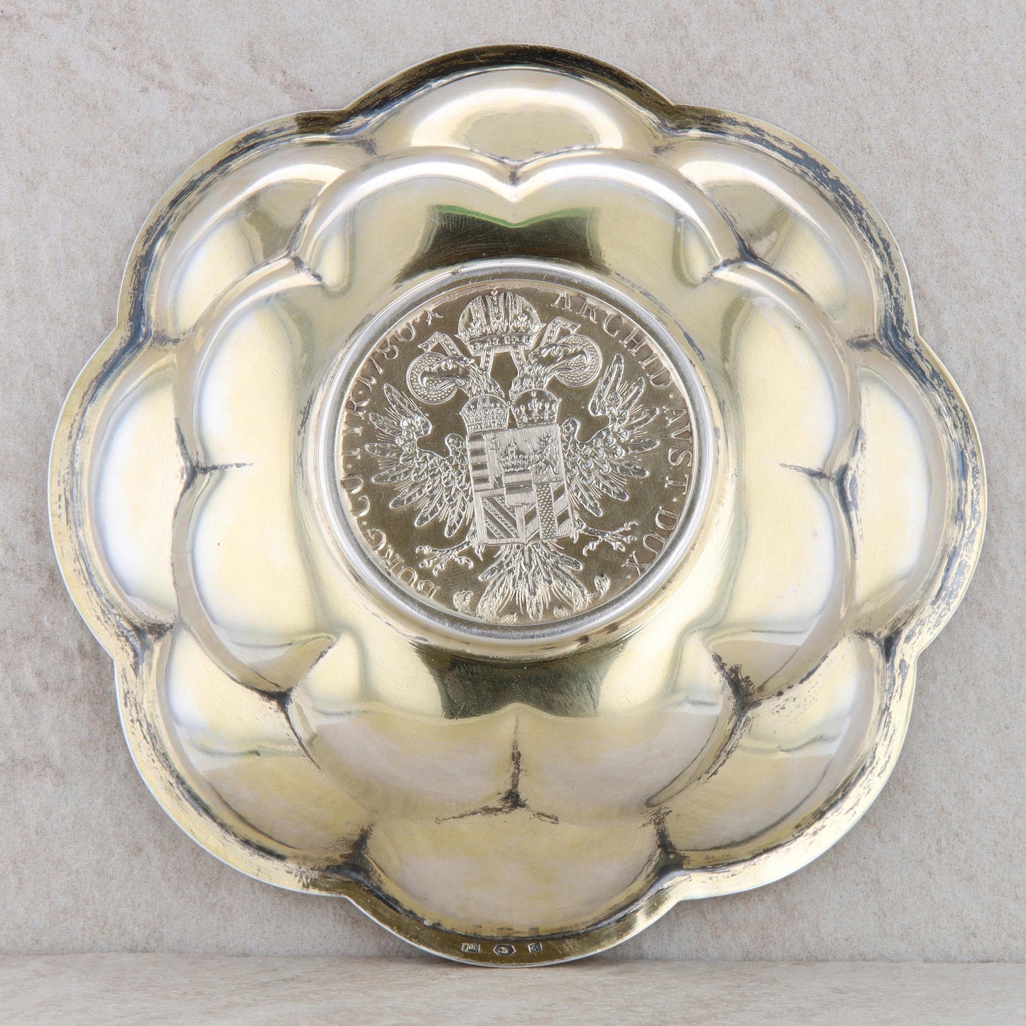 Silver Maria Theresia Coin  Scalloped Deep Bowl Dish