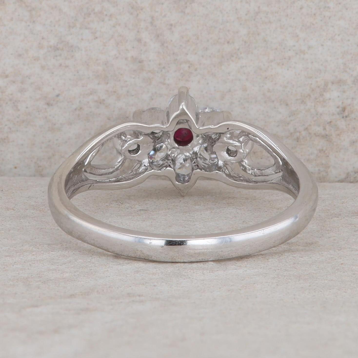 Sterling Silver Round Ruby & Cubic Zirconia Halo Floral Cutout Ring