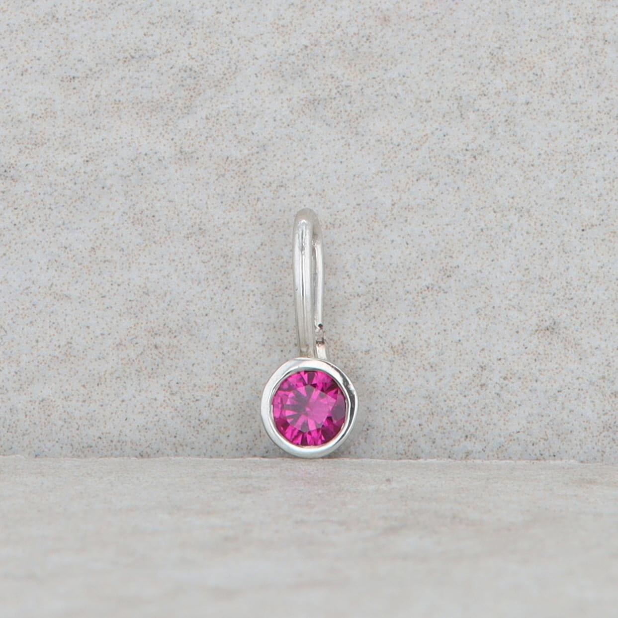 Sterling Silver Bezel Set Round Synthetic Ruby Small Pendant