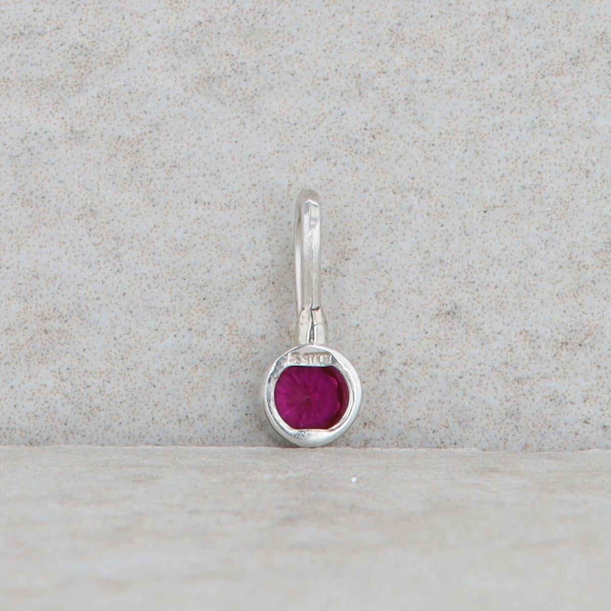 Sterling Silver Bezel Set Round Synthetic Ruby Small Pendant