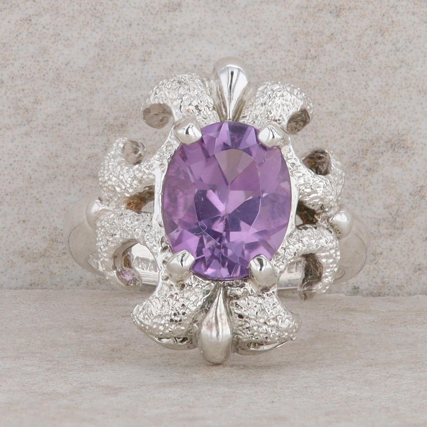 Kabana Sterling Silver Oval Amethyst Textured Filigree Ring