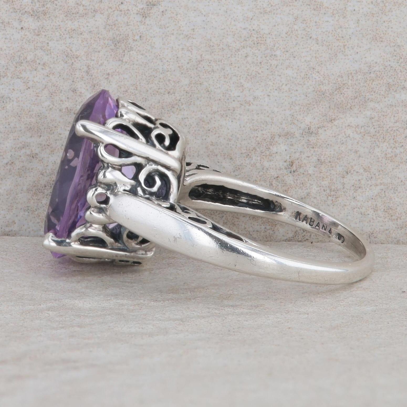 Kabana Sterling Silver Oval Amethyst High Set Ring