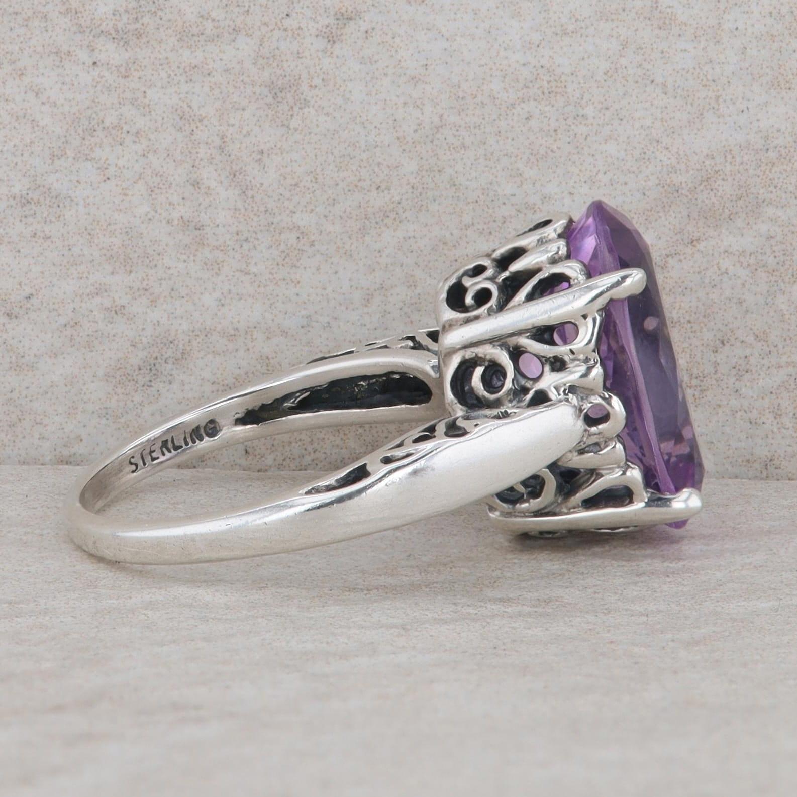 Kabana Sterling Silver Oval Amethyst High Set Ring