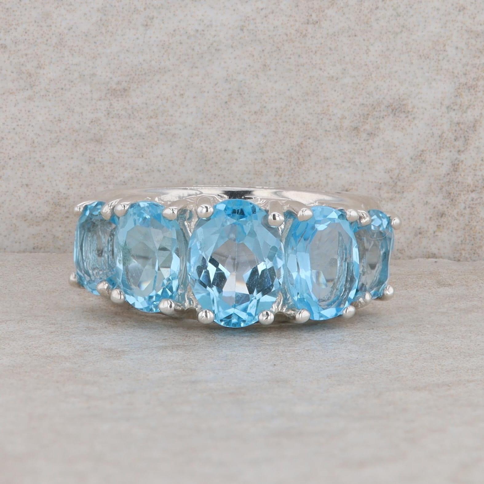 Sterling Silver 5 Oval Swiss Blue Topaz Ring