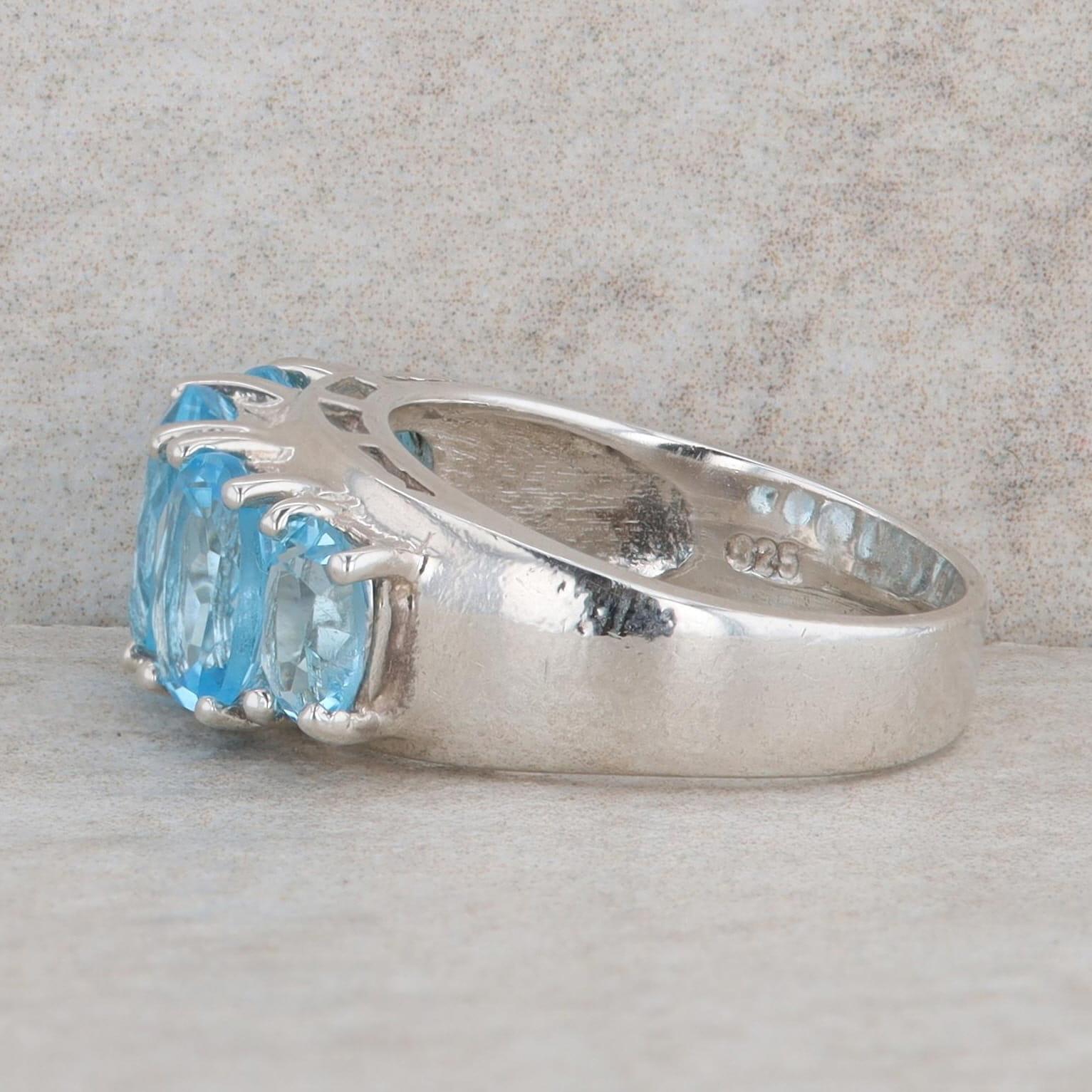 Sterling Silver 5 Oval Swiss Blue Topaz Ring