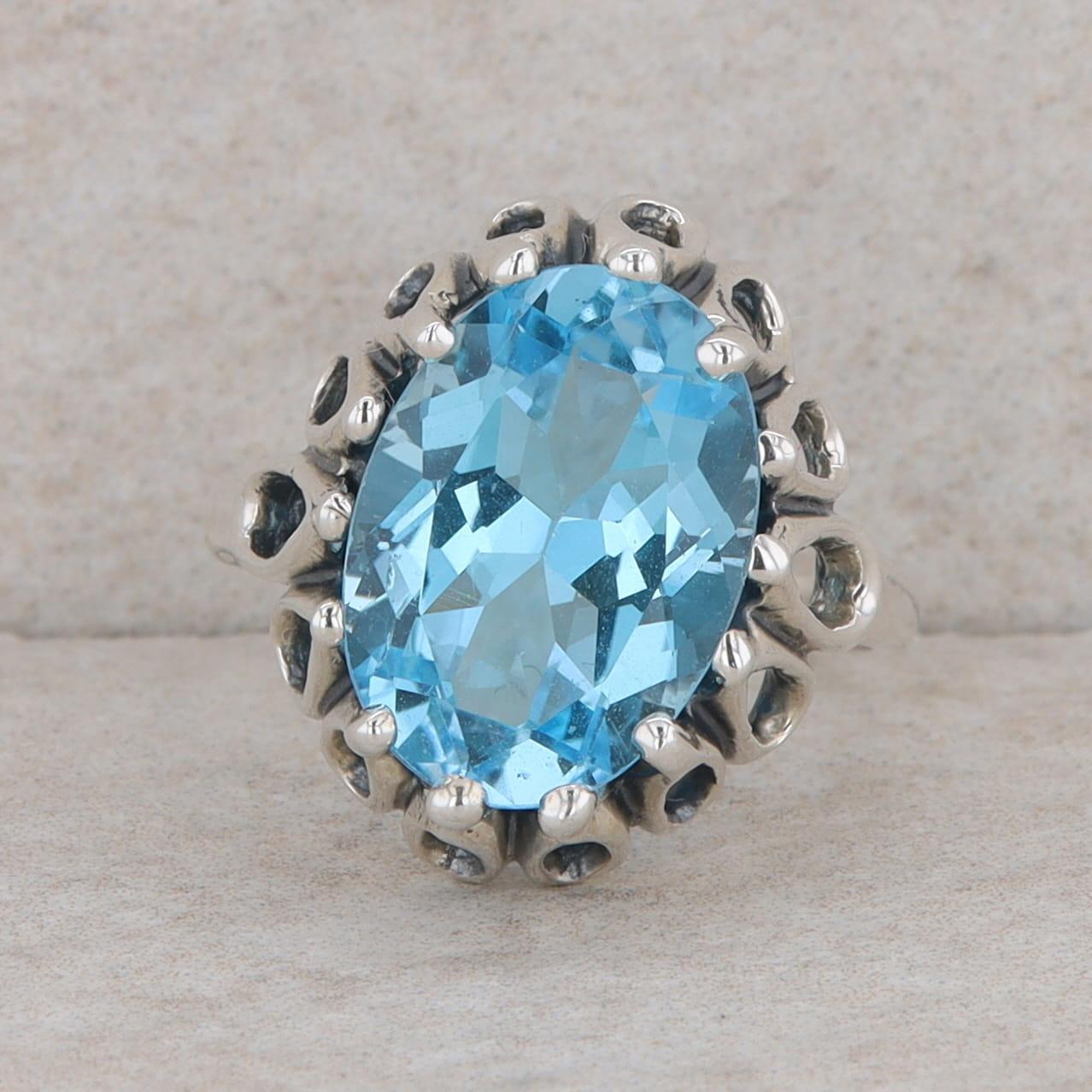 Kabana Sterling Silver Oval Swiss Blue Topaz Filigree High Set Ring