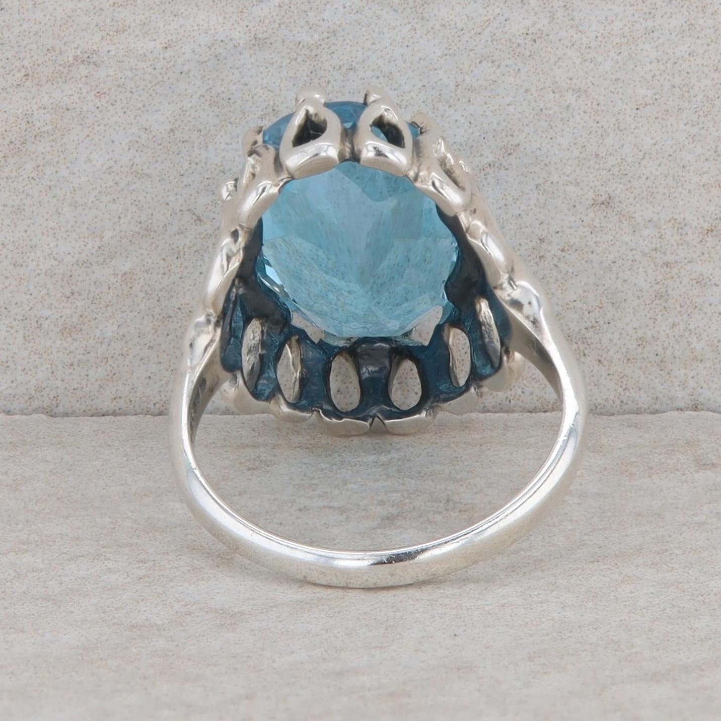 Kabana Sterling Silver Oval Swiss Blue Topaz Filigree High Set Ring