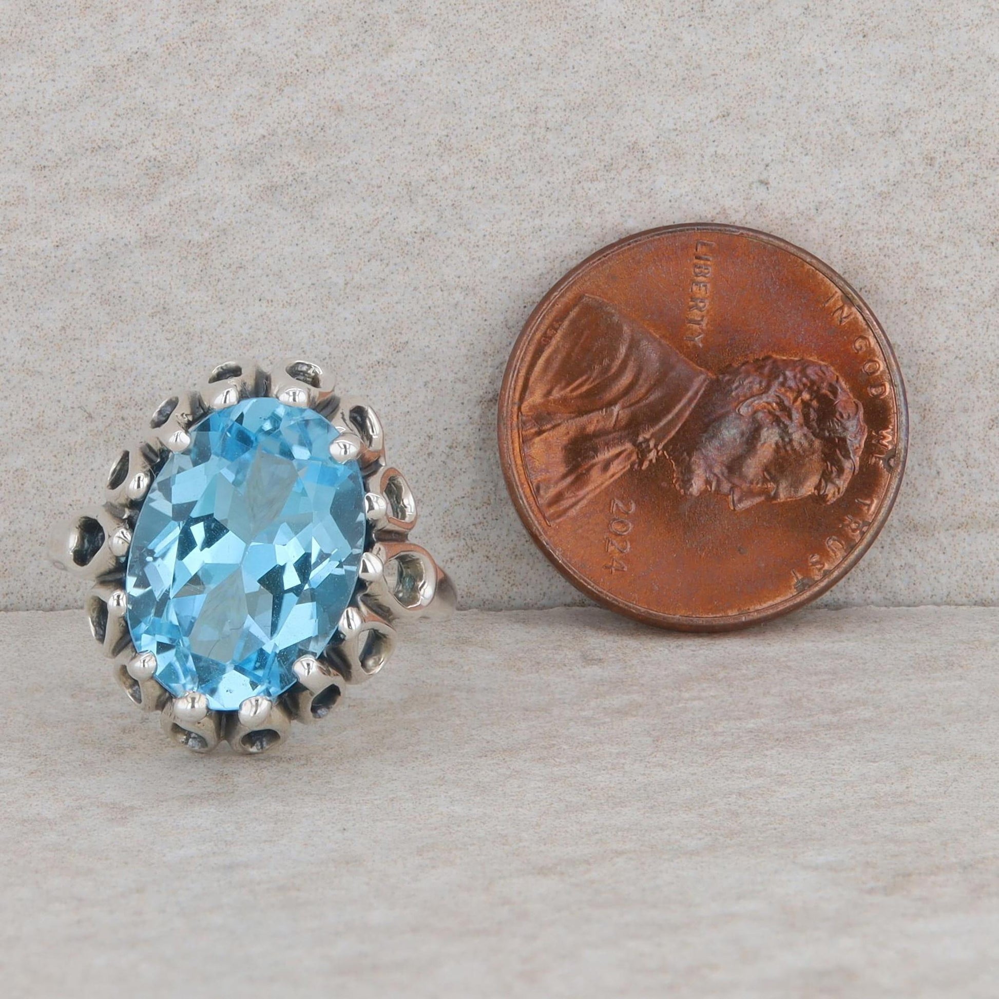 Kabana Sterling Silver Oval Swiss Blue Topaz Filigree High Set Ring
