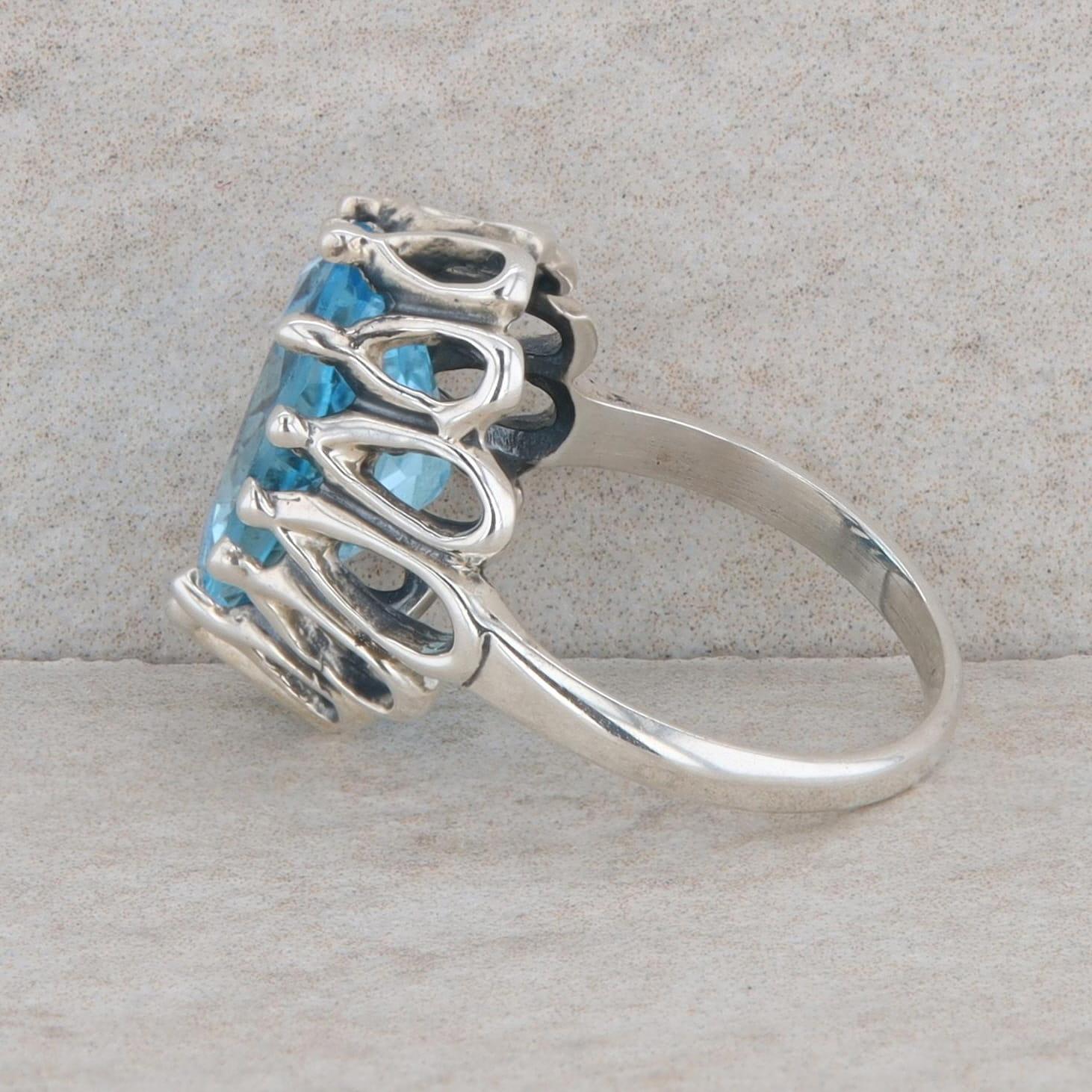 Kabana Sterling Silver Oval Swiss Blue Topaz Filigree High Set Ring
