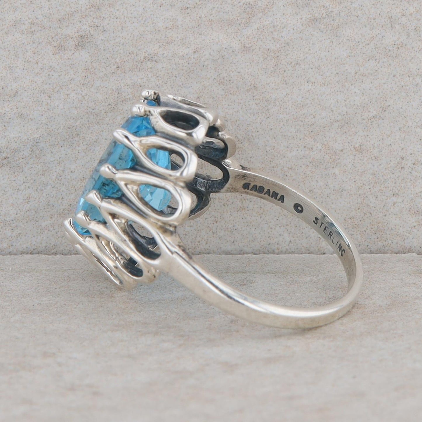 Kabana Sterling Silver Oval Swiss Blue Topaz Filigree High Set Ring
