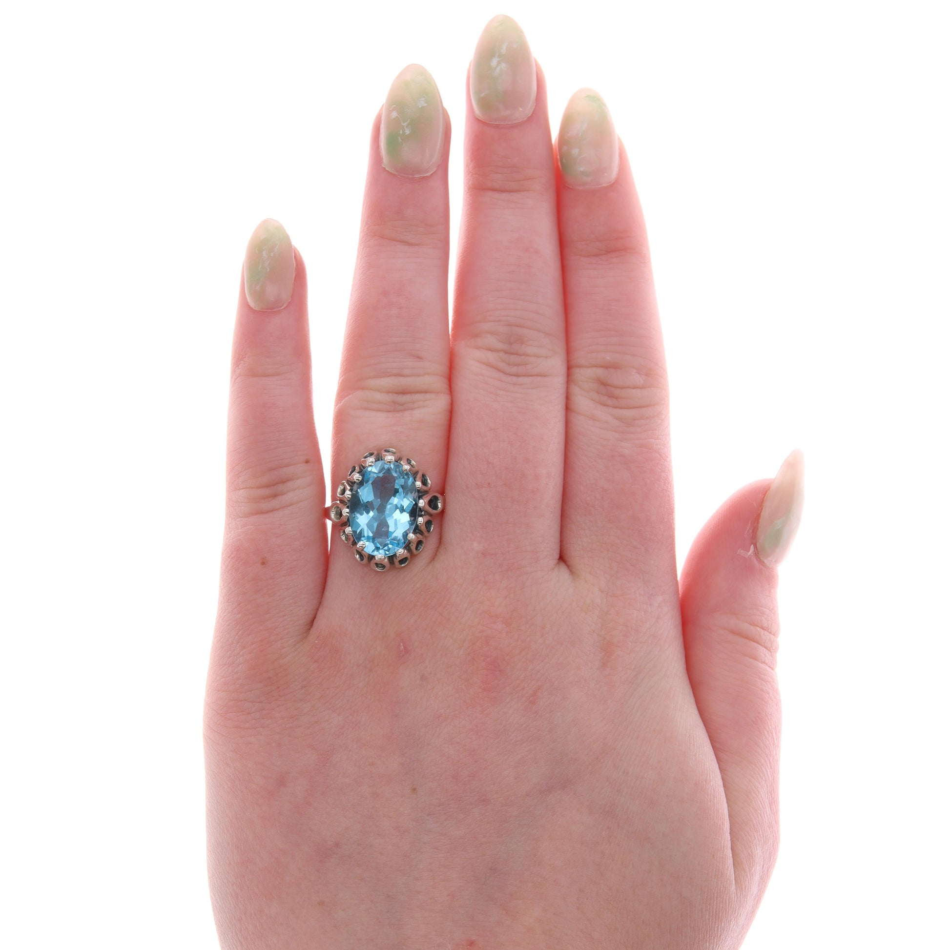 Kabana Sterling Silver Oval Swiss Blue Topaz Filigree High Set Ring