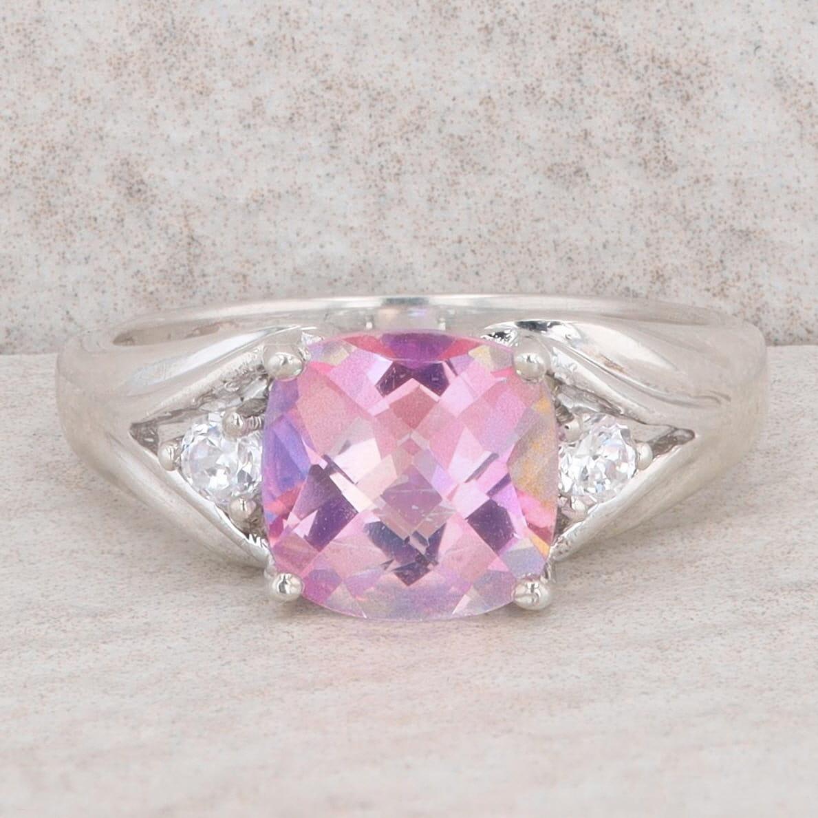 Sterling Silver Cushion Mystic Topaz & Cubic Zirconia Swirl Ring