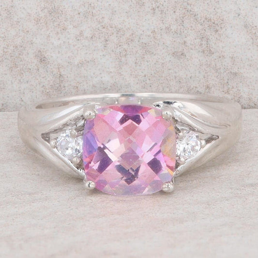 Sterling Silver Cushion Mystic Topaz & Cubic Zirconia Swirl Ring