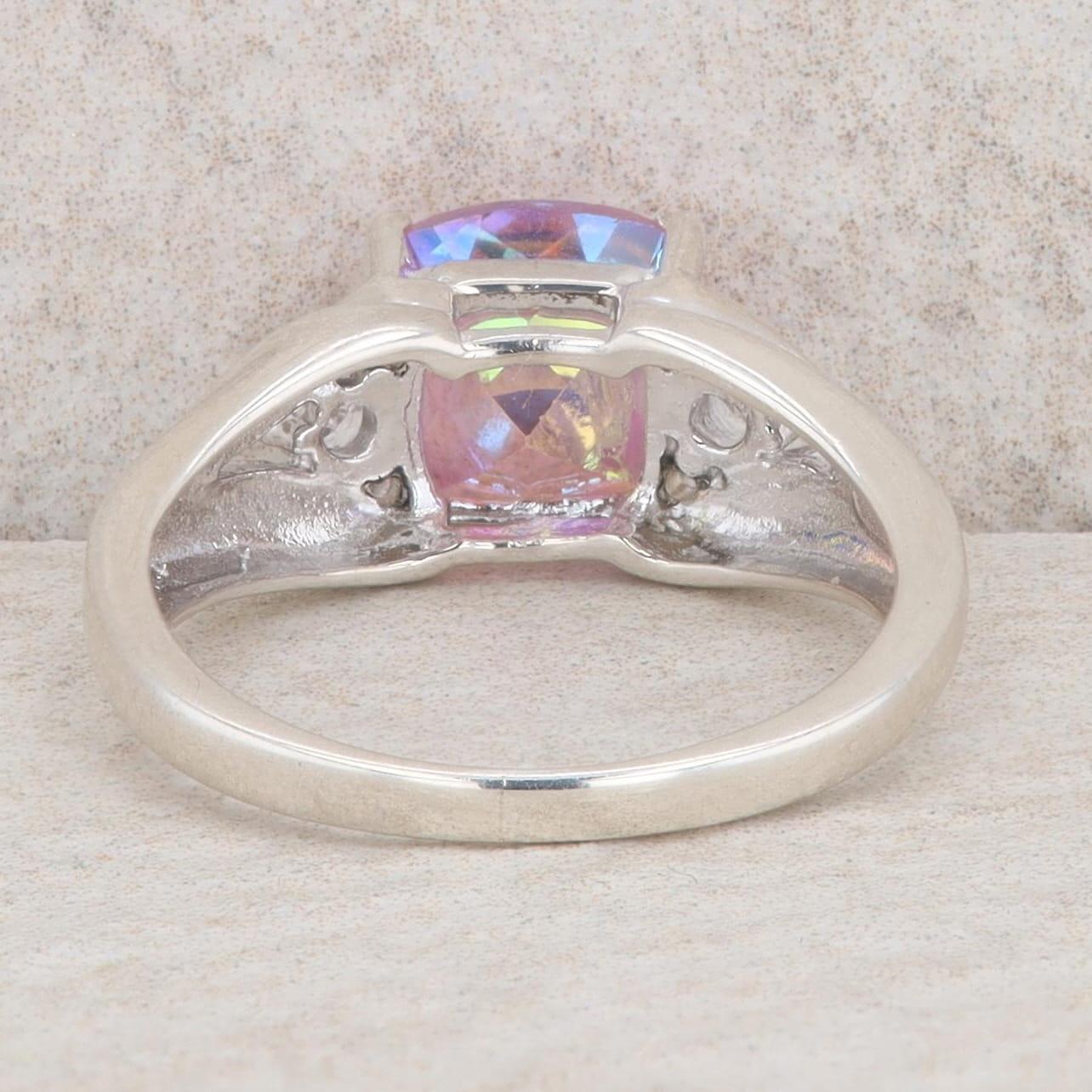 Sterling Silver Cushion Mystic Topaz & Cubic Zirconia Swirl Ring