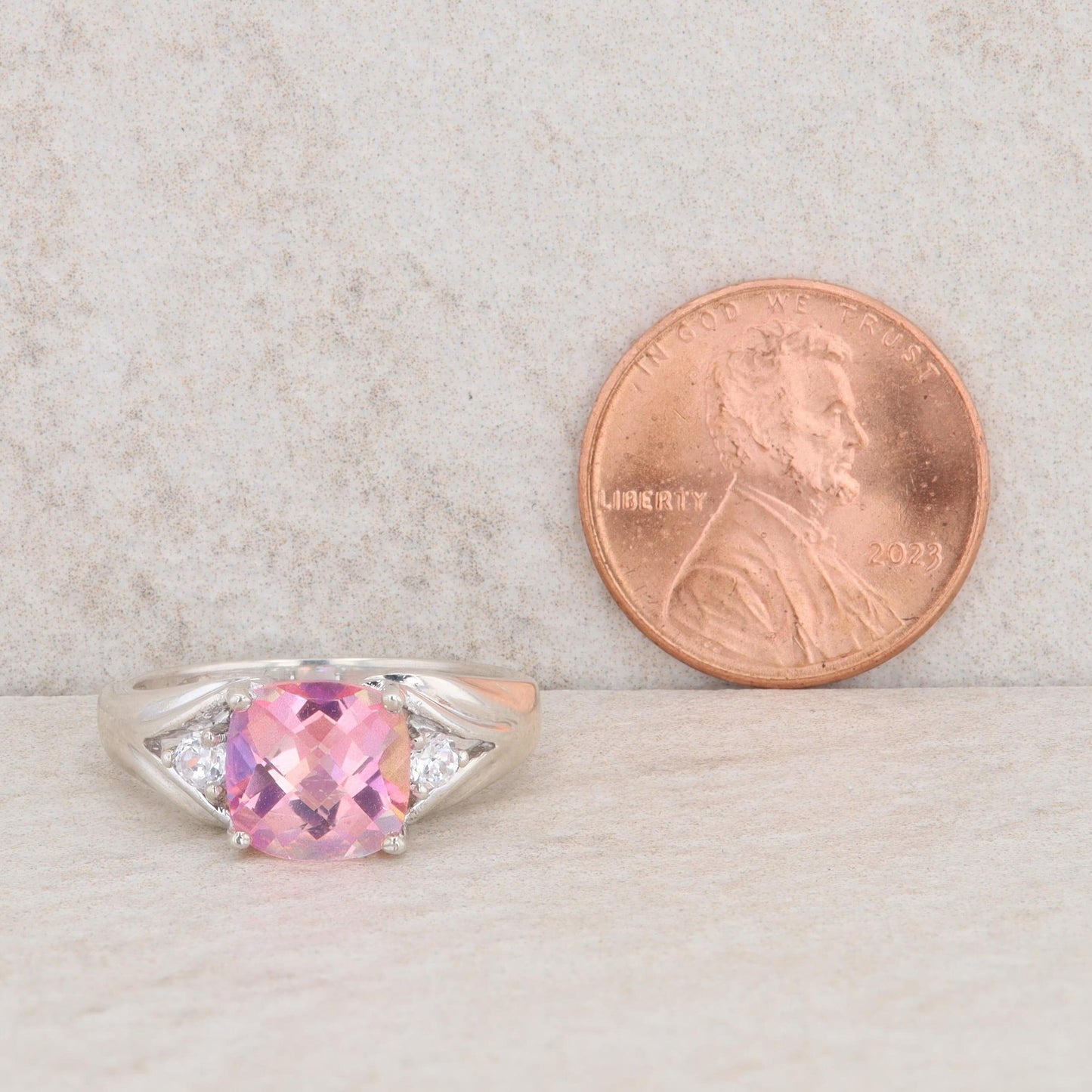 Sterling Silver Cushion Mystic Topaz & Cubic Zirconia Swirl Ring