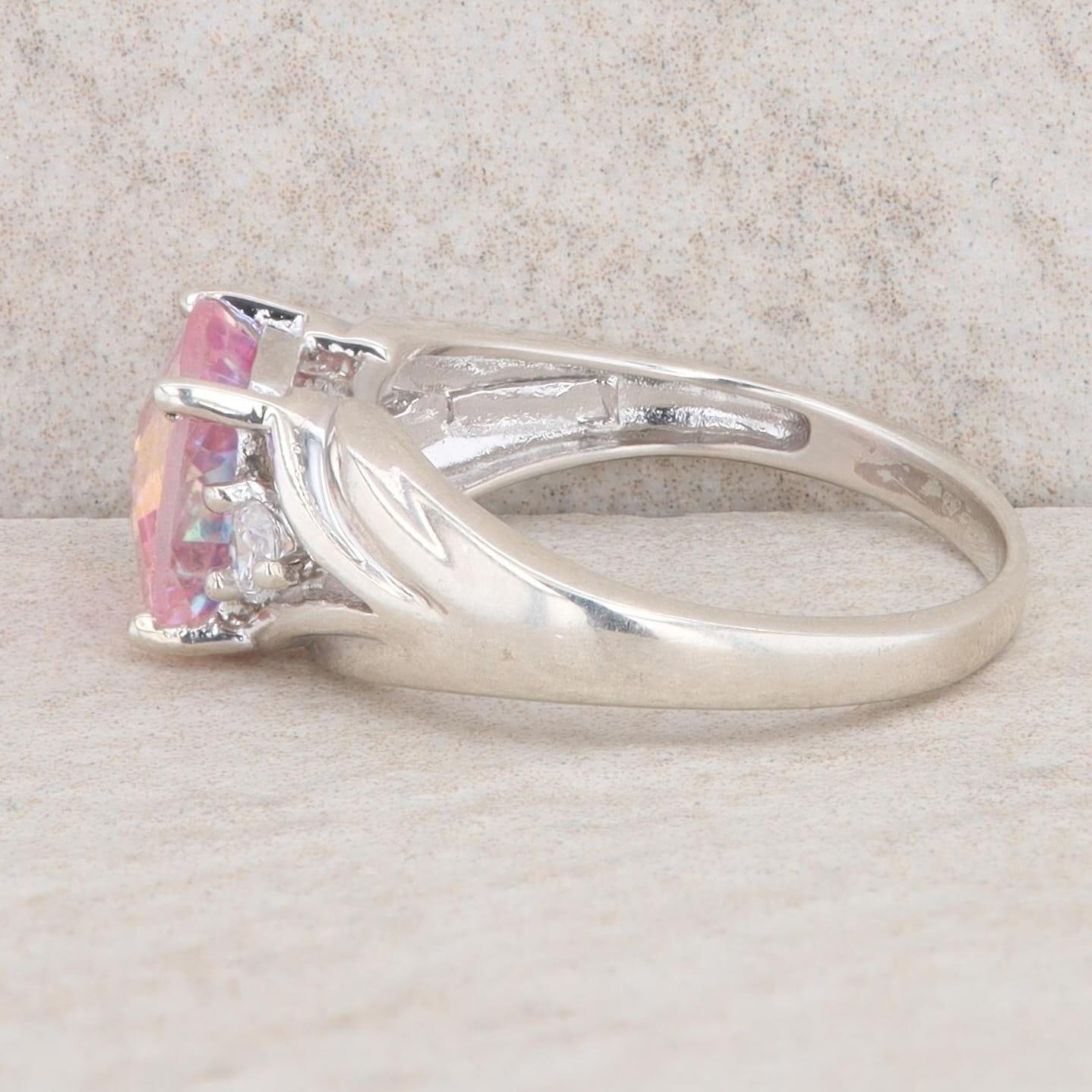 Sterling Silver Cushion Mystic Topaz & Cubic Zirconia Swirl Ring
