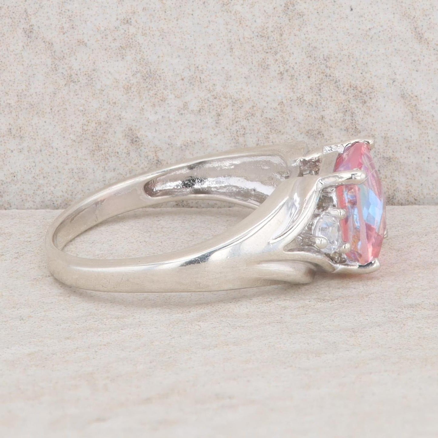 Sterling Silver Cushion Mystic Topaz & Cubic Zirconia Swirl Ring