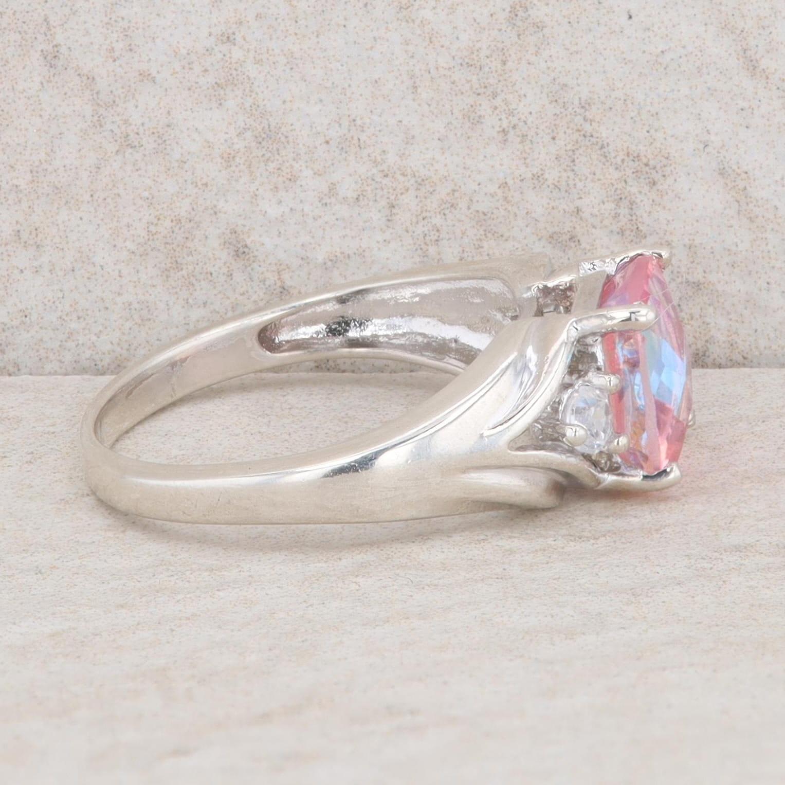 Sterling Silver Cushion Mystic Topaz & Cubic Zirconia Swirl Ring