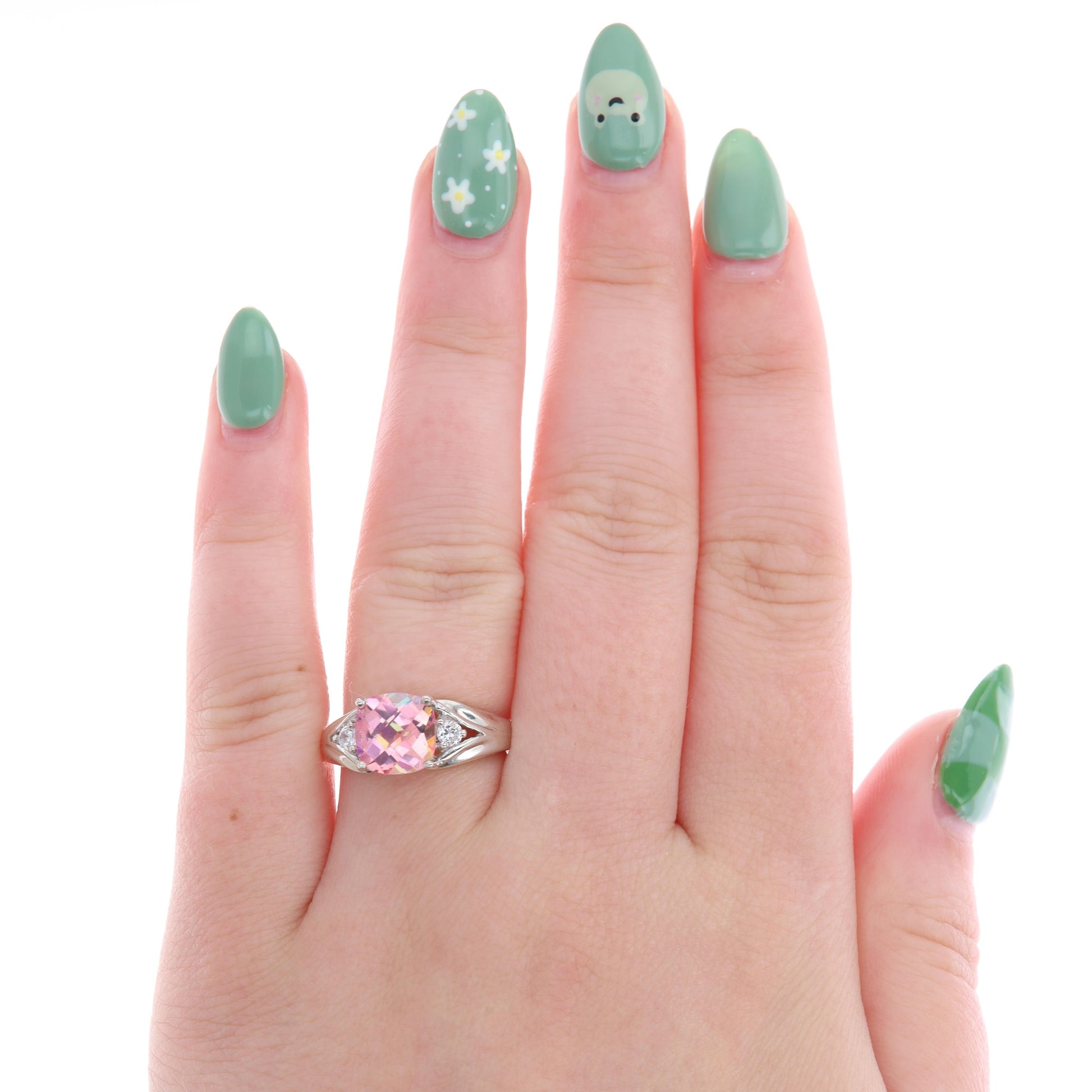 Sterling Silver Cushion Mystic Topaz & Cubic Zirconia Swirl Ring