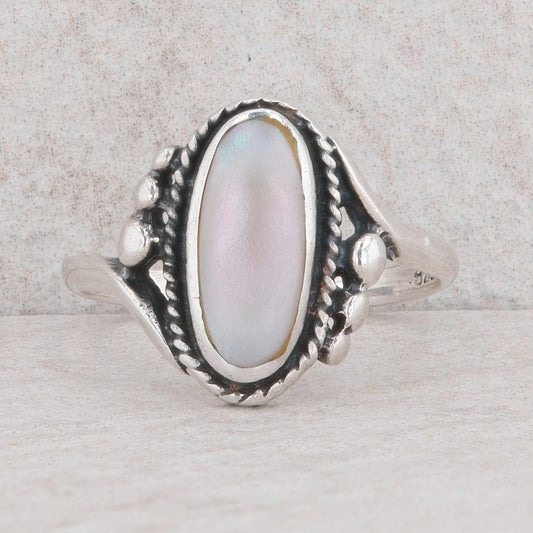 Sterling Silver Oval Mother Of Pearl Bypass Ring