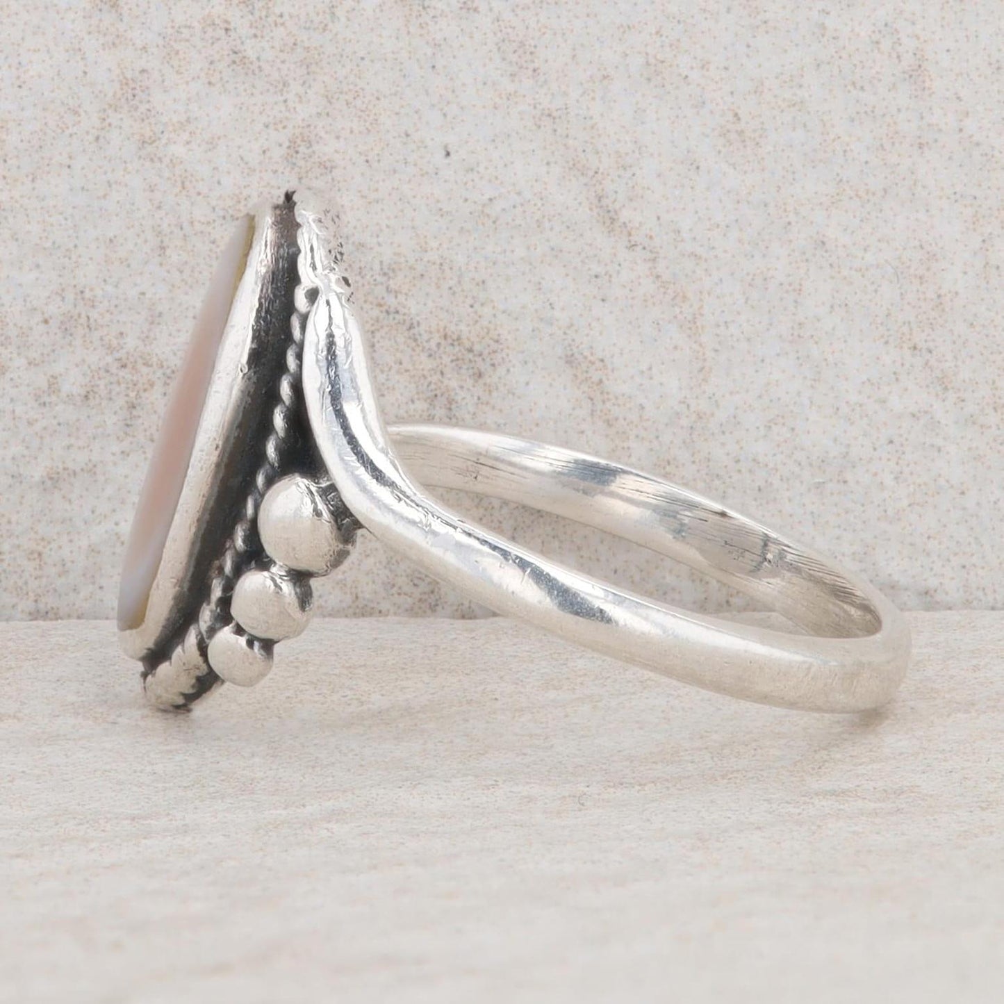 Sterling Silver Oval Mother Of Pearl Bypass Ring