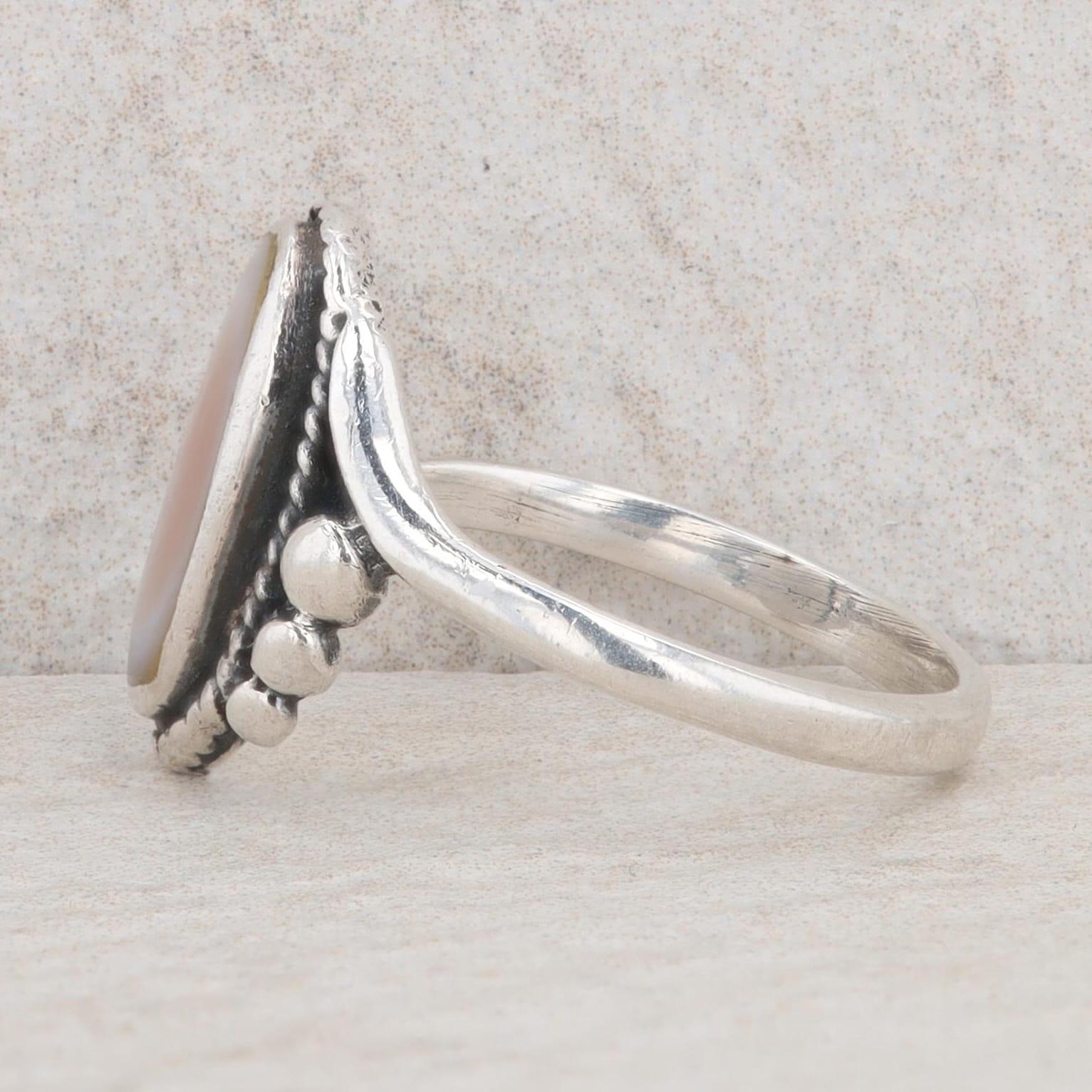 Sterling Silver Oval Mother Of Pearl Bypass Ring