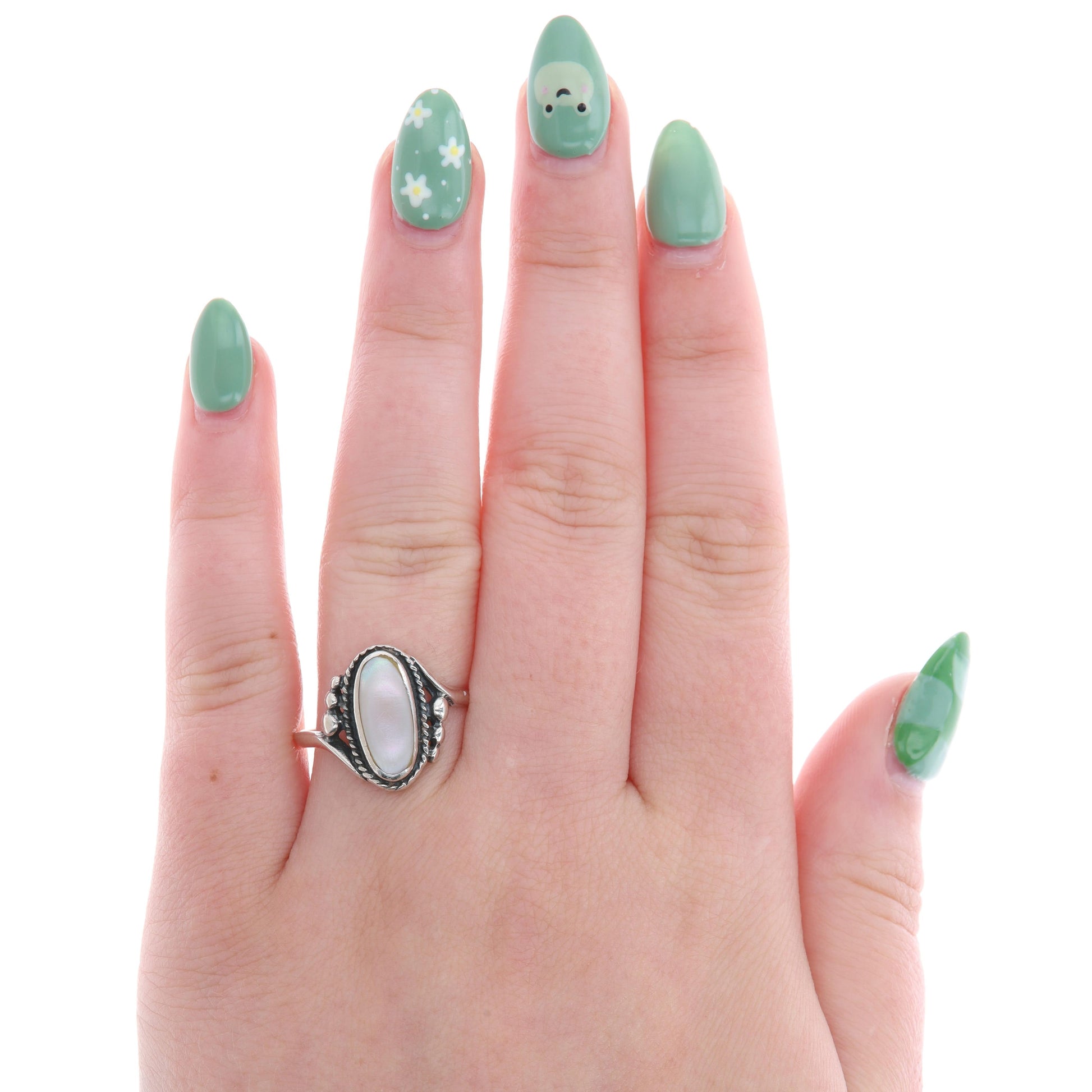 Sterling Silver Oval Mother Of Pearl Bypass Ring