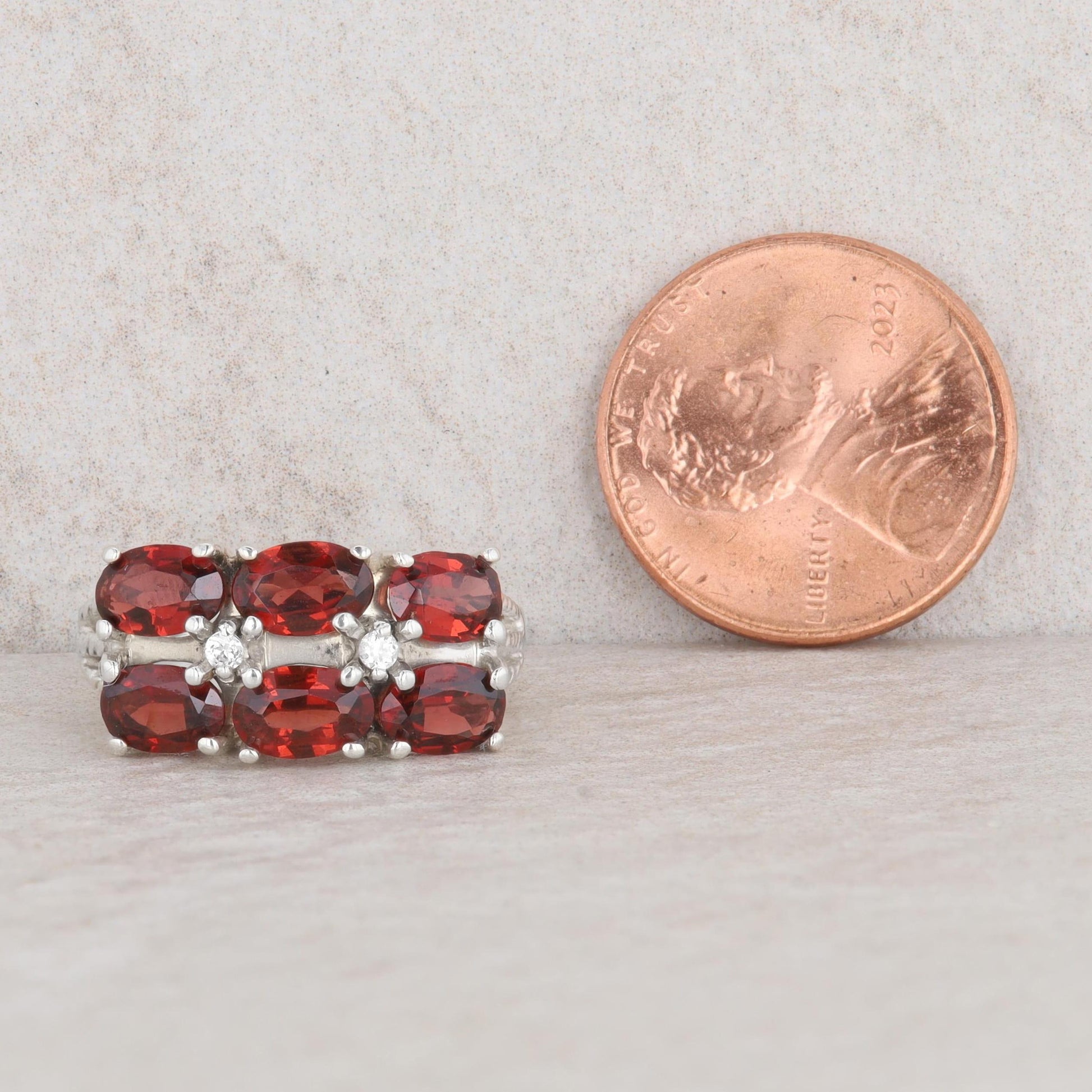 Sterling Silver JED Vintage Oval Garnet Triple Braided Shank Ring