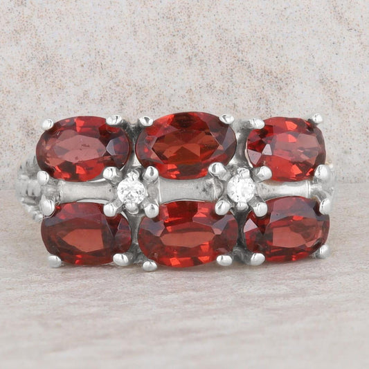 Sterling Silver JED Vintage Oval Garnet Triple Braided Shank Ring