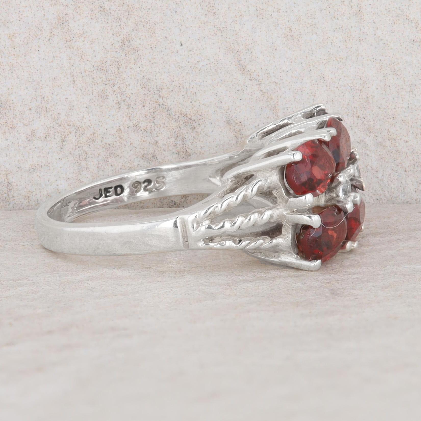 Sterling Silver JED Vintage Oval Garnet Triple Braided Shank Ring