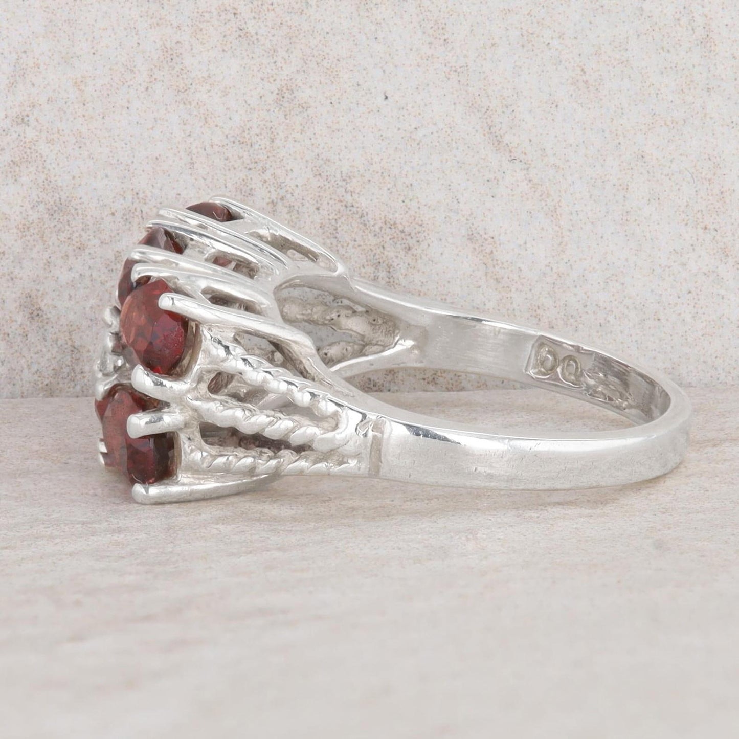 Sterling Silver JED Vintage Oval Garnet Triple Braided Shank Ring