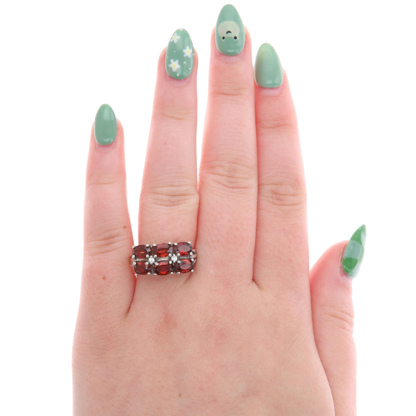 Sterling Silver JED Vintage Oval Garnet Triple Braided Shank Ring