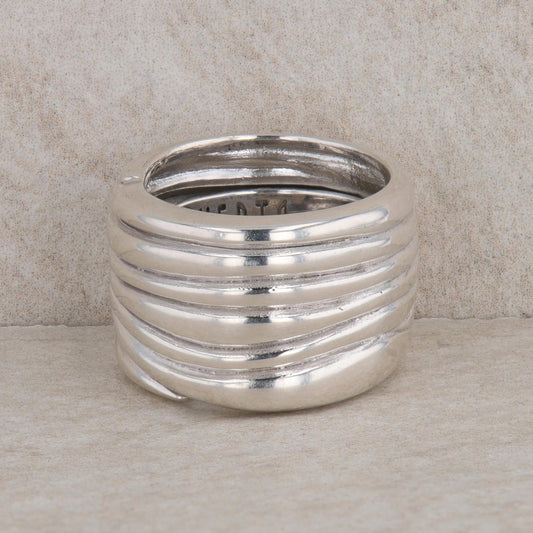 Sterling Silver Ribbed Wave Pattern Wide Ring, Vento Silver