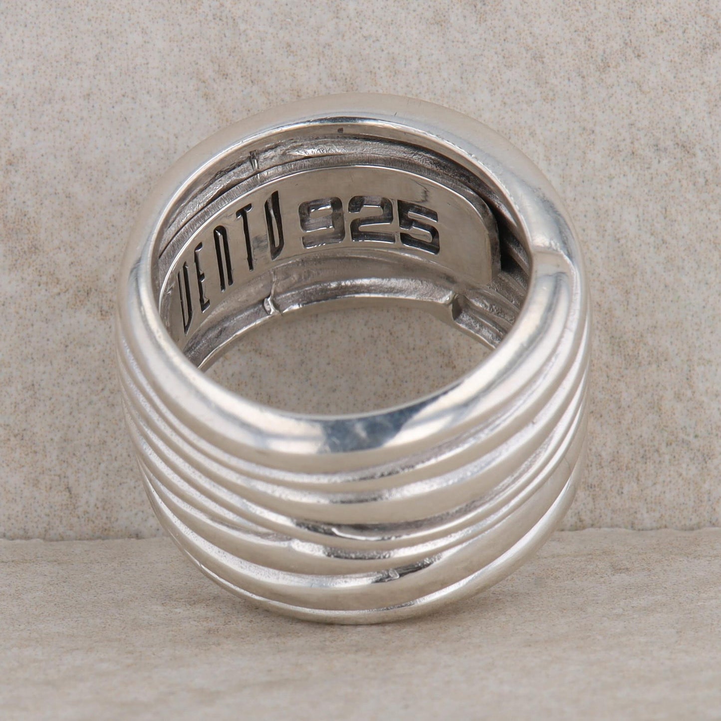 Sterling Silver Ribbed Wave Pattern Wide Ring, Vento Silver