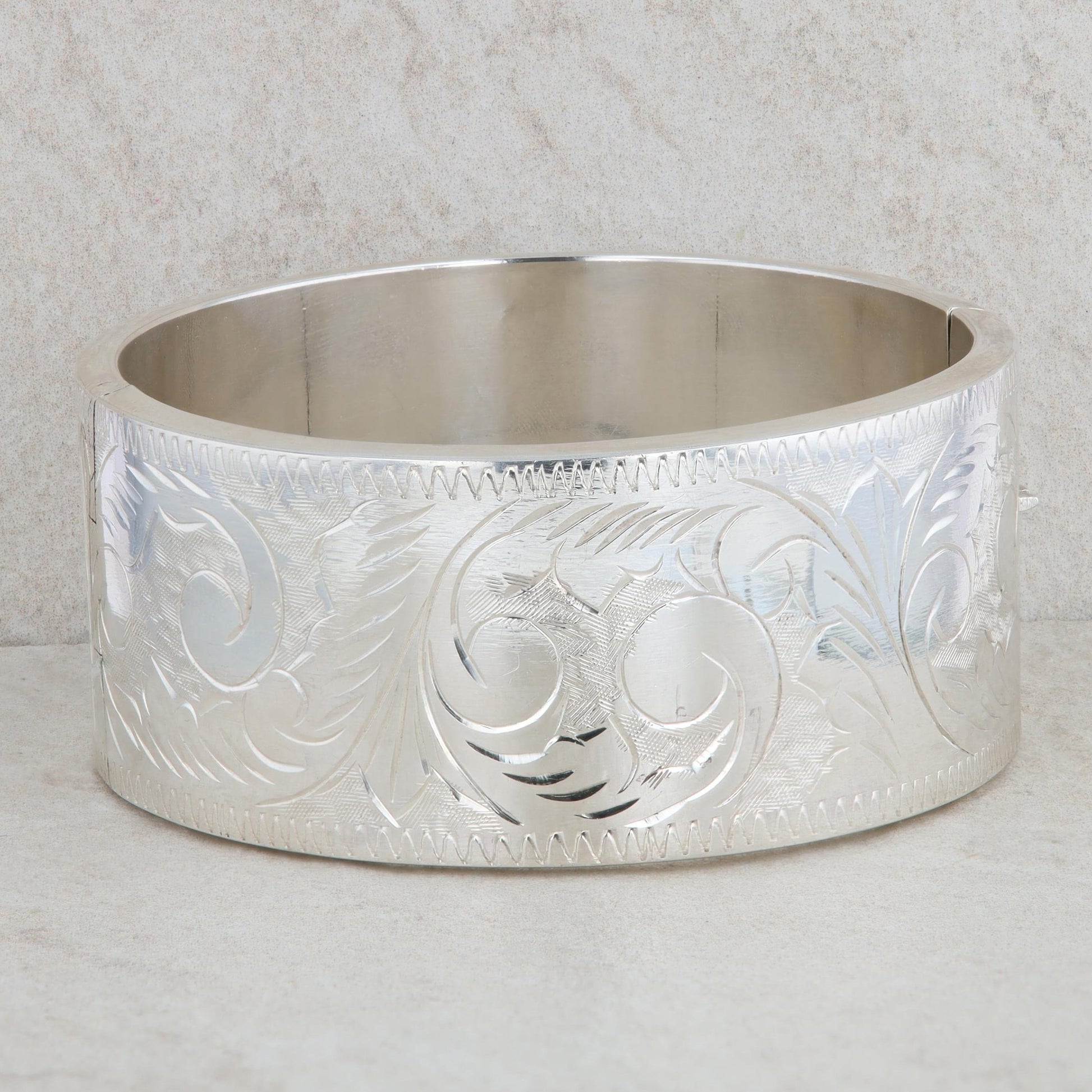 Sterling Silver 30mm Wide Diamond Etched Bangle Bracelet, 57.0g